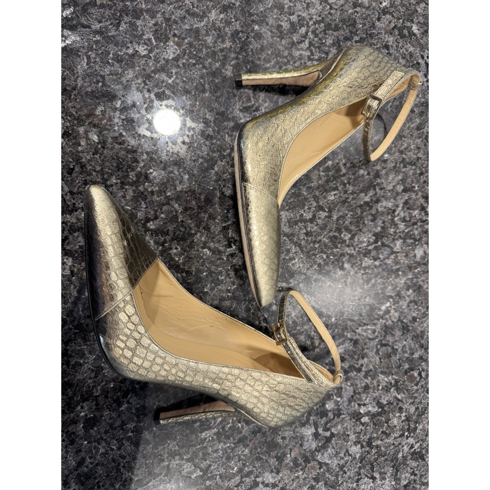 Kate Spade Women‎ Size 6 Gold Snake skin Pattern Ankle Strap Pointed heels 3.5”